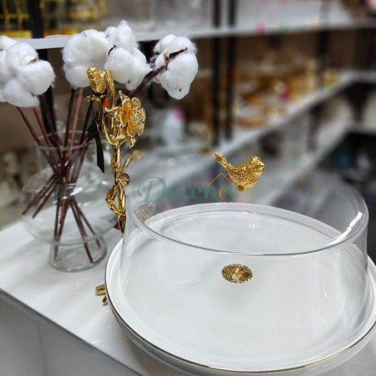 Elegant Gold Cake Stand with Acrylic Lid