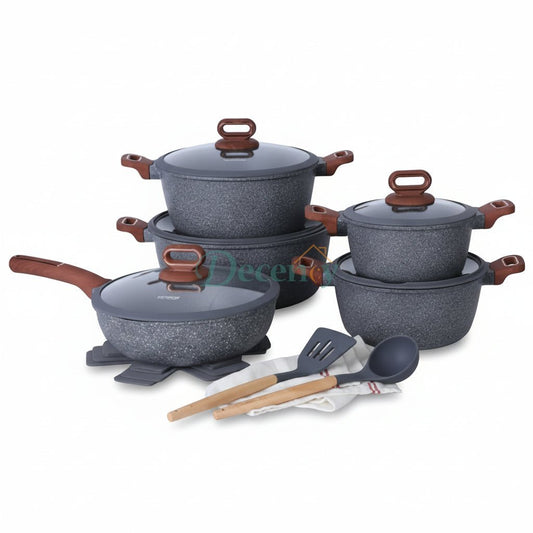Donnor 15-Pcs Non-Stick Cookware Set - Grey