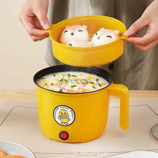 Yellow Duck Electric Mini Cooking Pot with Steamer and Non-Stick Coating for Noodles in Pakistan