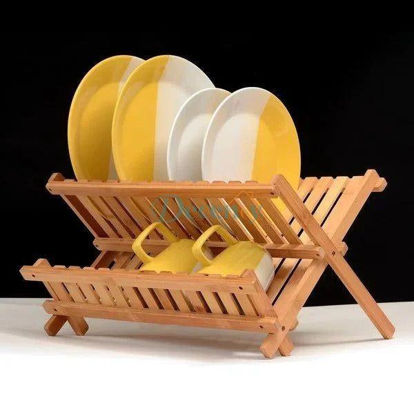 Bamboo Dish Drying Rack, Collapsible Dish Drying Rack for Kitchen Counter, Space Saving Counter