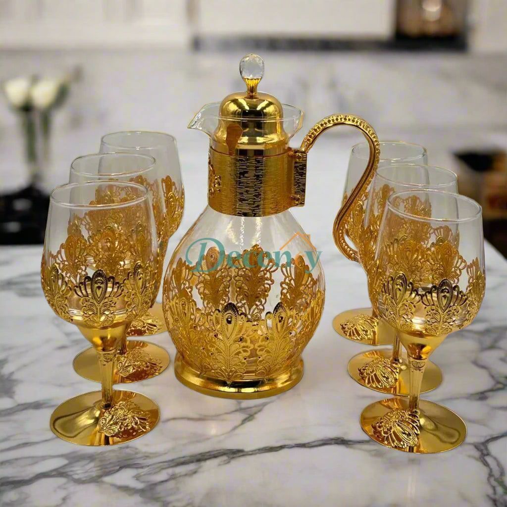 7 Pcs Luxury Golden Leaf Glassware Set ( 1 )