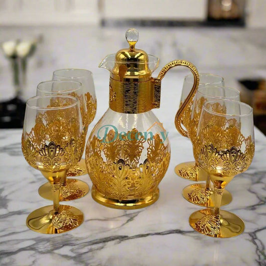 7 Pcs Luxury Golden Leaf Glassware Set ( 1 )