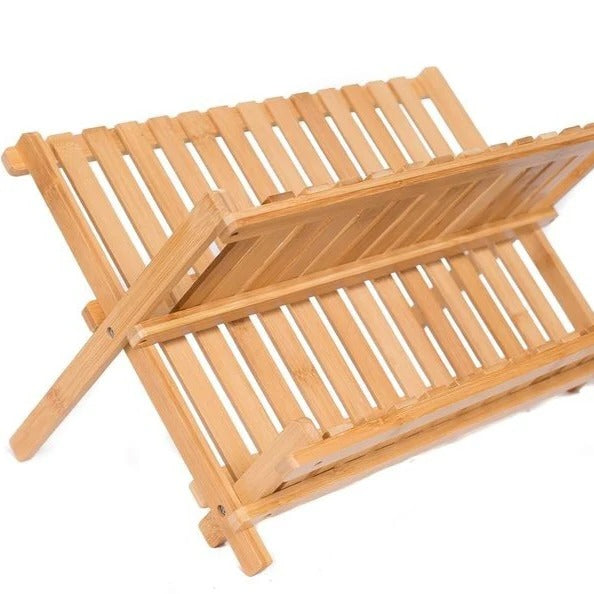 Bamboo Dish Drying Rack, Collapsible Dish Drying Rack for Kitchen Counter, Space Saving Counter