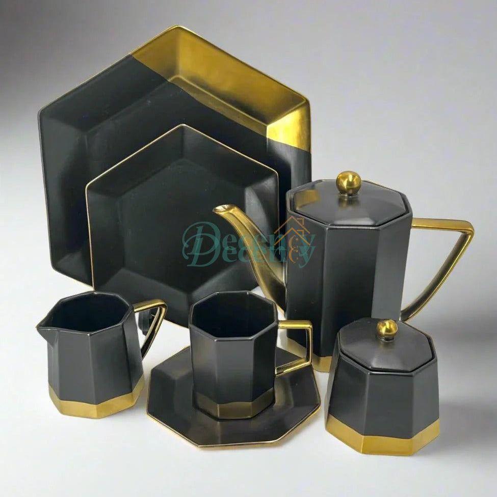 21 Piece Oxford Hexagon Bone China Tea Set for 6 people Pakistan