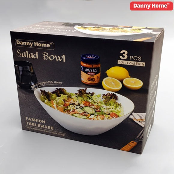 Danny Home Ceramic Gold Line Salad Bowl 3Pcs – 10 Inch