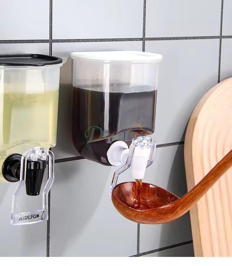 Black Self-Adhesive Wall Mount Oil and Vinegar Dispenser for Kitchen