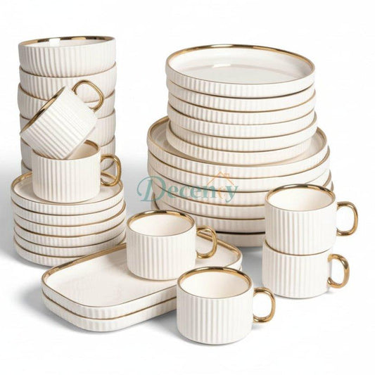 Premium Porcelain Dinner Set with Cream Shine Finish and Elegant Self Linning Texture