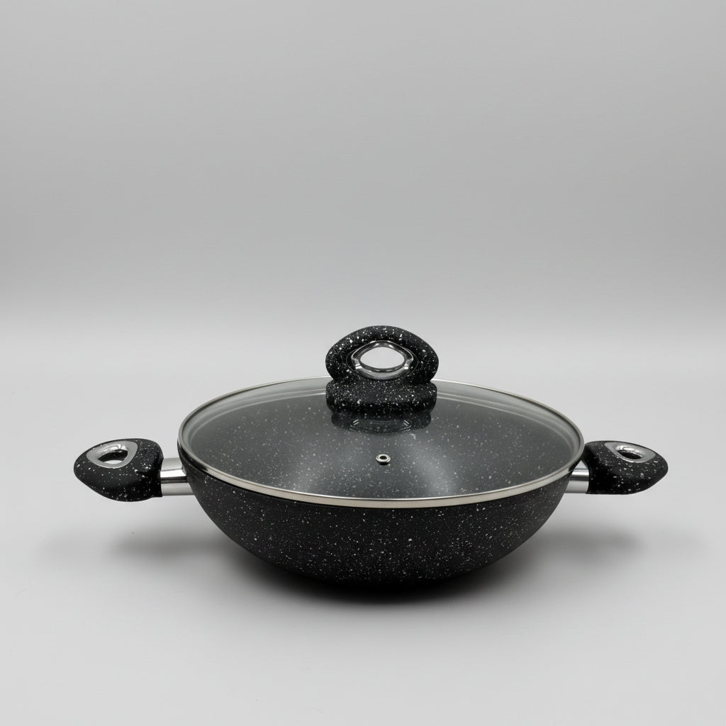 Baroly Imported Granite Non-Stick Wok with Glass Lid