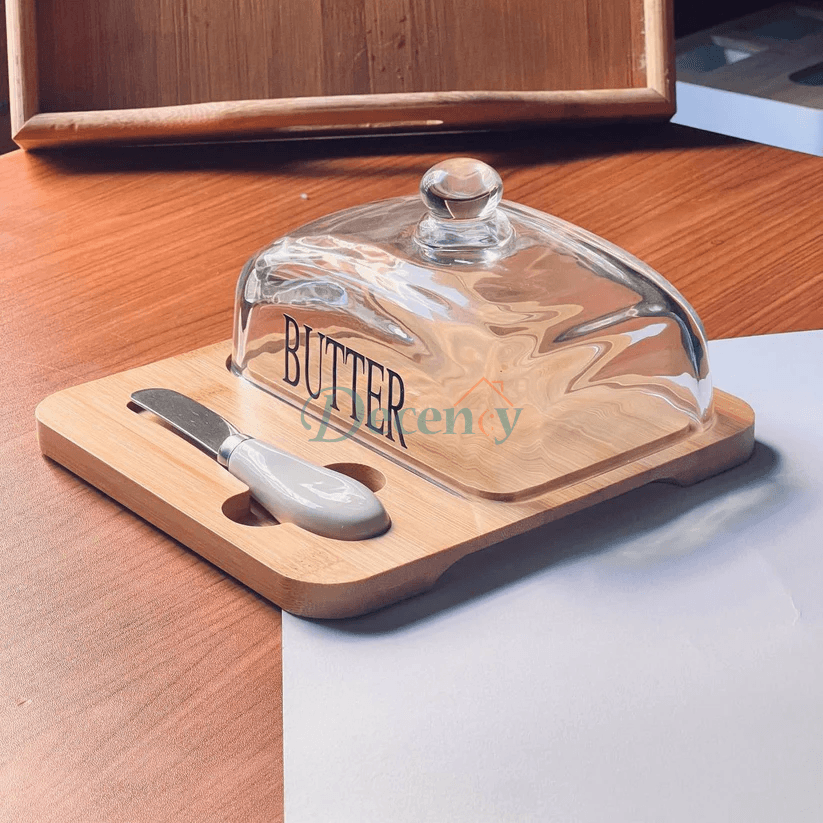 Wooden Butter Dish with Glass Lid