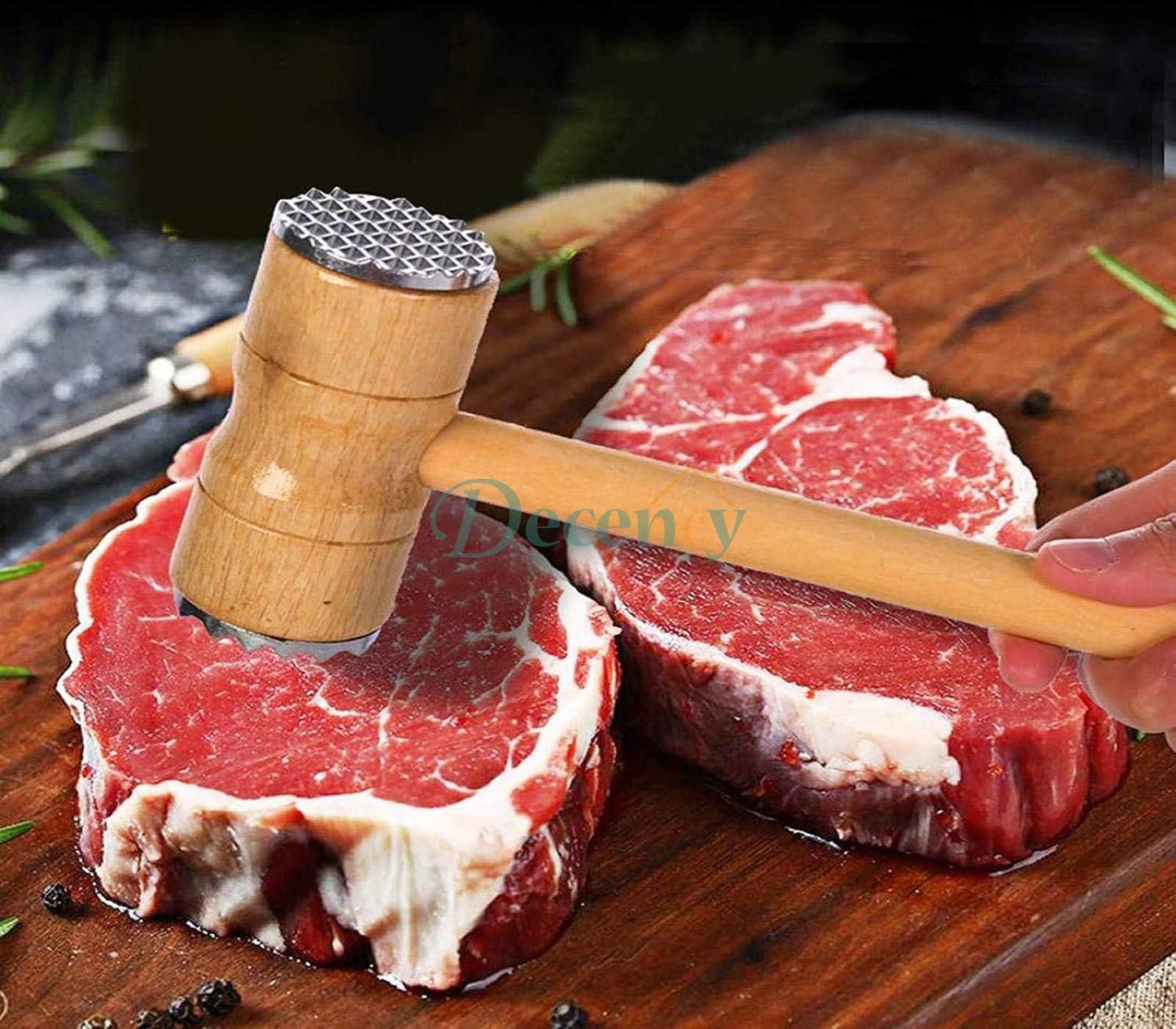 Wooden Meat Tenderizer Double Sided Aluminum Meat Hammer