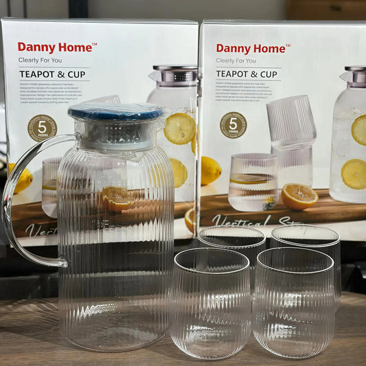 Danny Home 5Pcs Teapot & Glass Set - Vertical Stripe