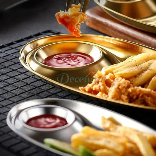 Stainless Steel Golden Oval Dinner & Dipping Plate