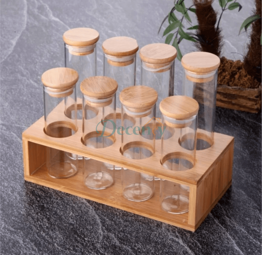 Glass Jars Set With Wooden Stand