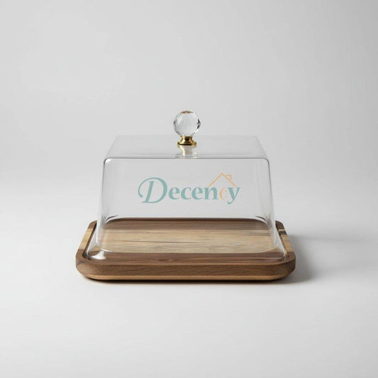 Wooden Cake Dish With Acrylic Lid (Large)