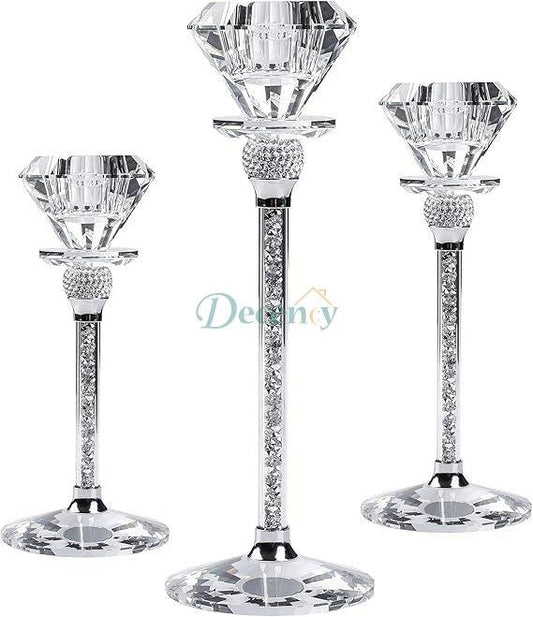 Elegant Long Crystal Candlestick with Diamond Head