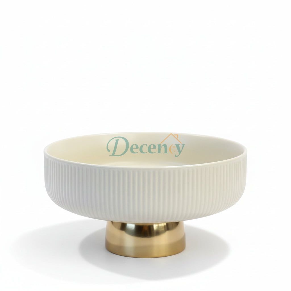 Ceramic Fruit Bowl with Gold Metal Base