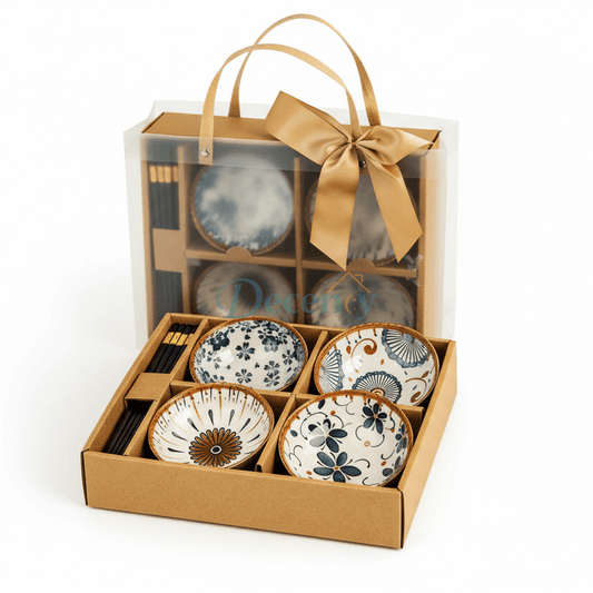 Luxury Japanese Ceramic Bowl & Chopsticks Gift Set (2 / 4 / 6 Pieces) 4.5 inch