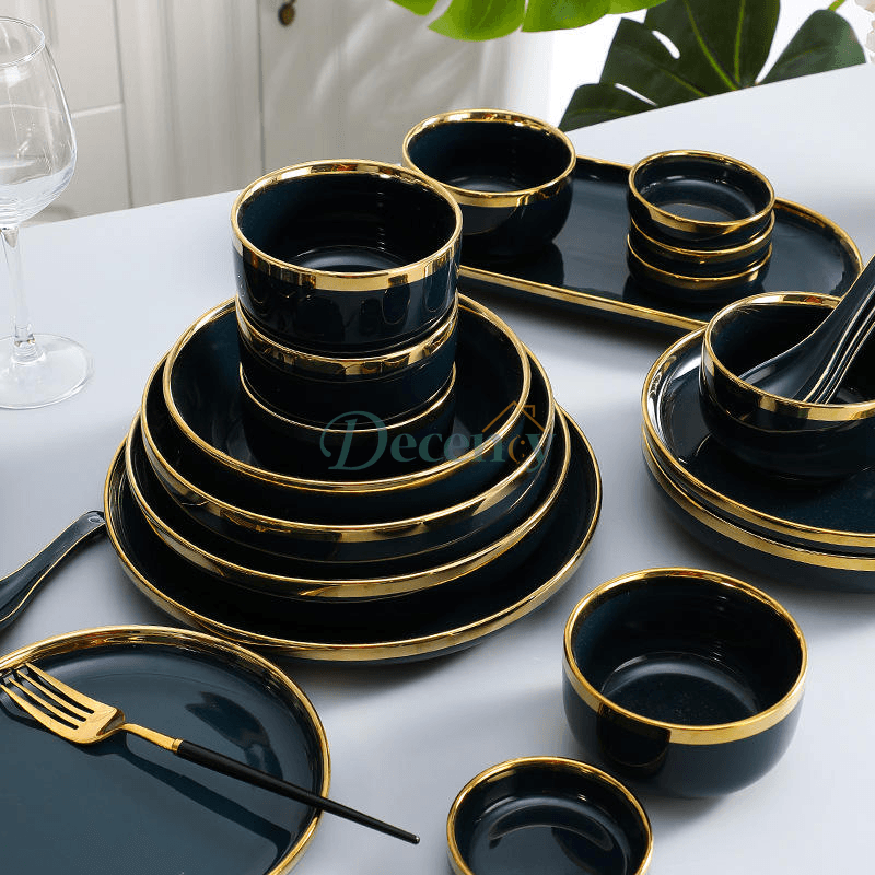 European Porcelain Dinner Set – 35 Pcs Elegant Tableware | Black