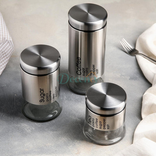 Glass jar set 3pc S+M+L Black/Silver