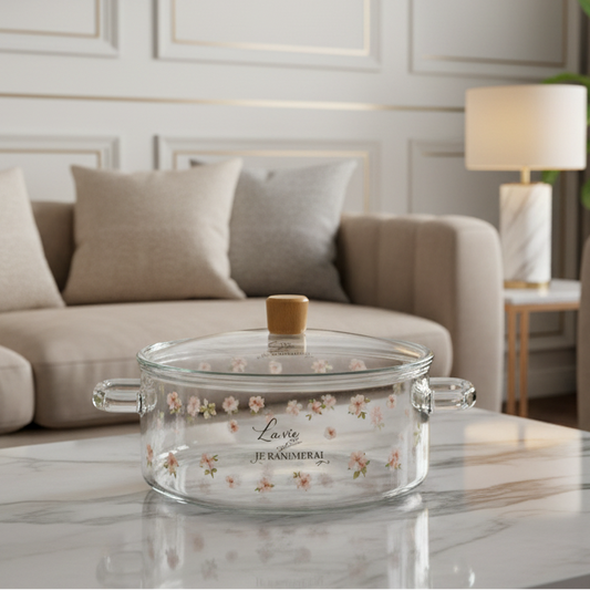 Elegant Floral Borosilicate Glass Casserole with Lid – 2.5L