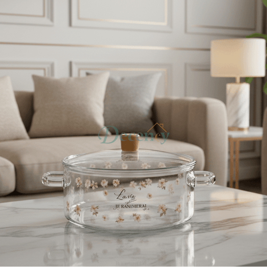 Elegant Floral Borosilicate Glass Casserole with Lid – 2.5L