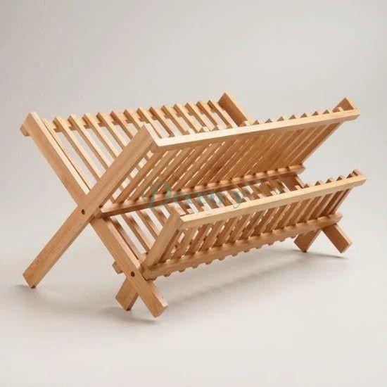 Bamboo Dish Drying Rack, Collapsible Dish Drying Rack for Kitchen Counter, Space Saving Counter