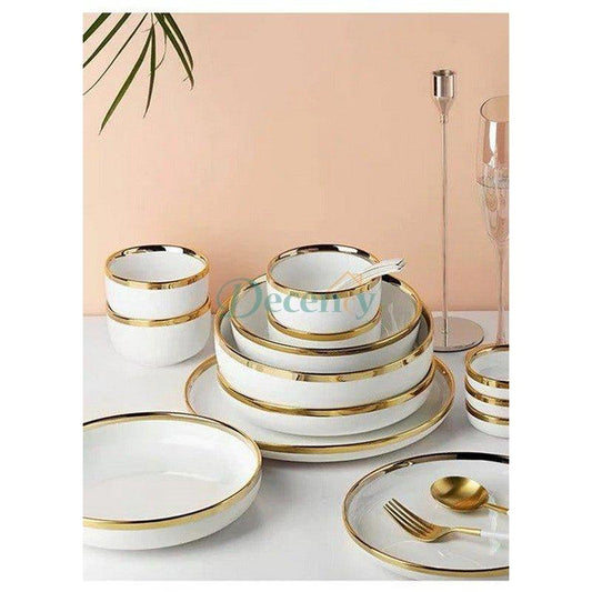 European White Gold Side Tableware Dinner Set | Elegant Ceramic Dinnerware White