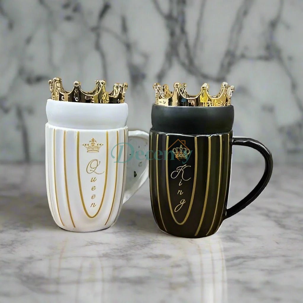 King Queen Couple Mug, Elegant Ceramic Mugs With Crown Lid, King and Queen Camping Ceramic Coffee Mugs