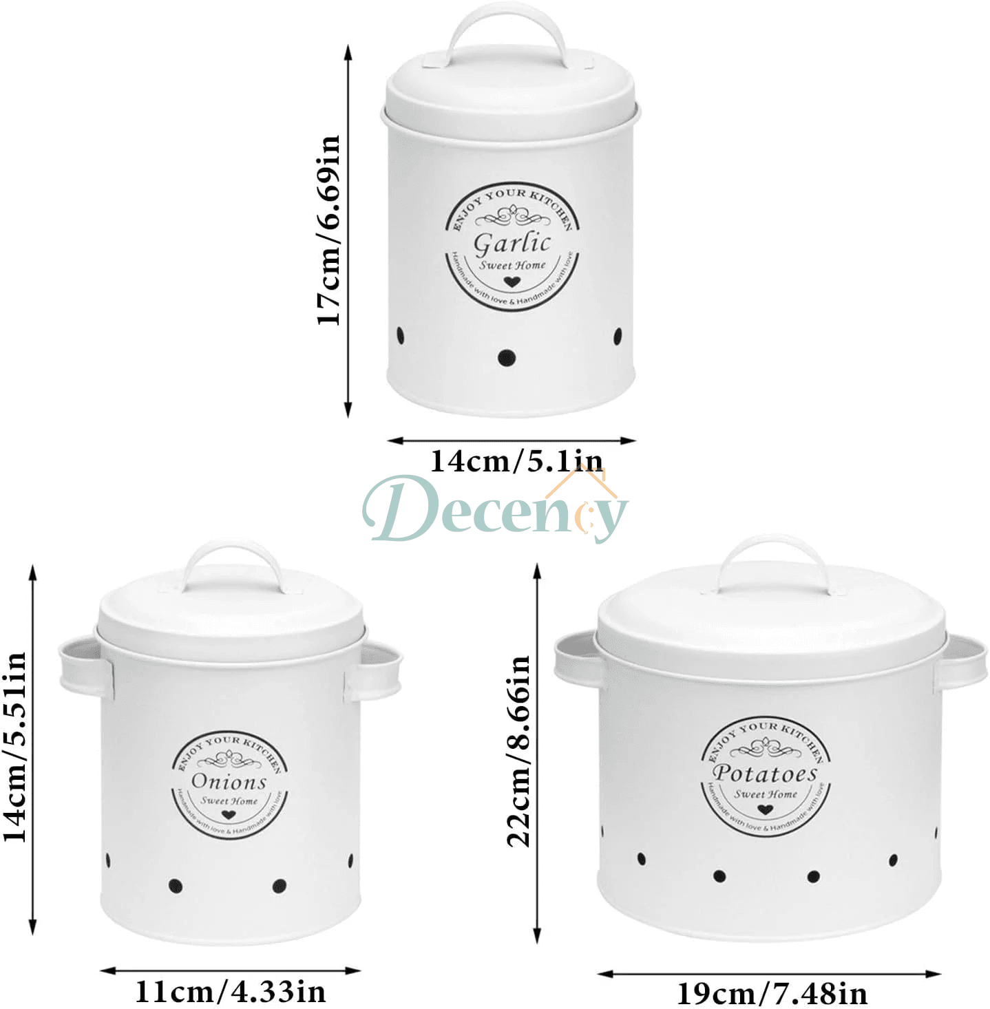 3 Pcs Retro Metal Potato Garlic Onion Storage Containers with 360° Ventilation System