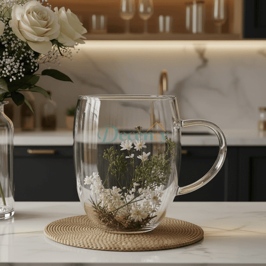 Double Wall Glass Coffee Mug with Dried Floral Whisper 350 ML