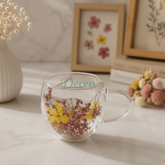 Double Wall Glass Flower Coffee Mug with Aura Petal 250ml