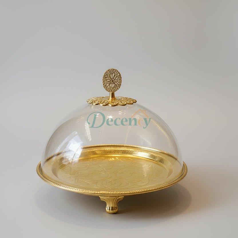 Metallic Pedestal Serving Dish with Clear Dome - 12.3 Inches