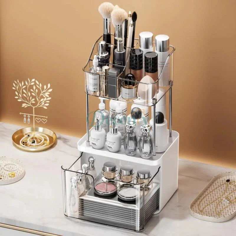 Luxury 2-Tier Acrylic Makeup & Skincare Organizer with Drawer – Space-Saving Cosmetic Storage
