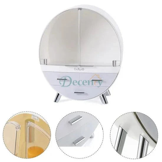Round Transparent Cosmetic Display Box With 3 Drawers Storage Box - Decency