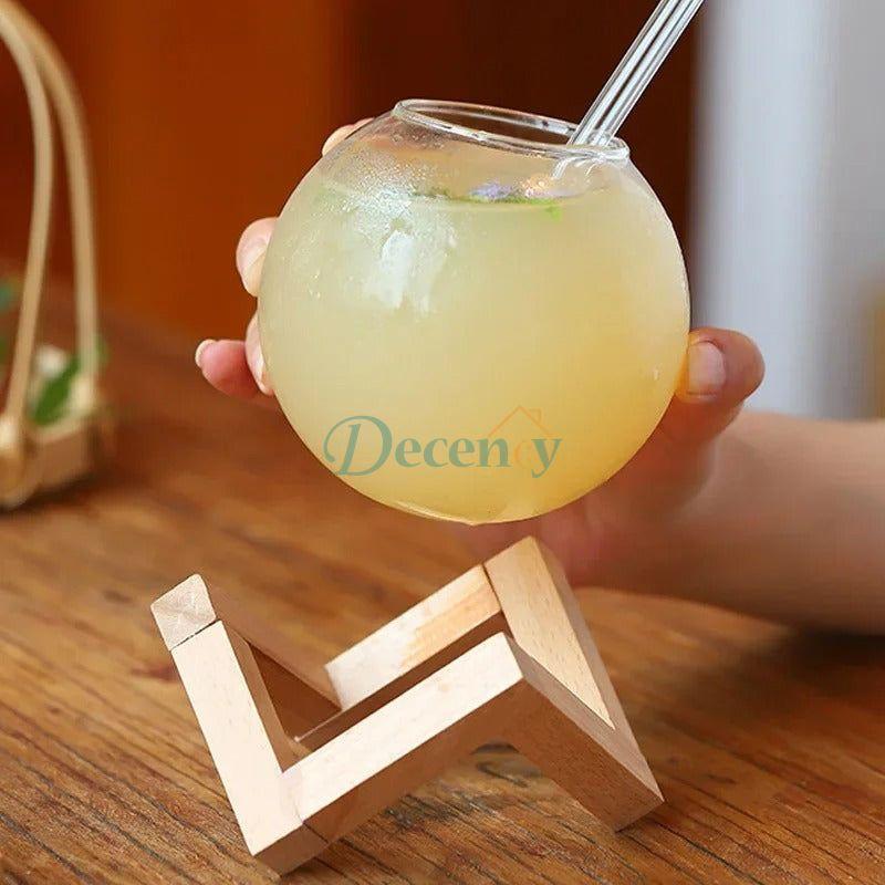 250 ml ocktail glass with wooden stand & glass straw