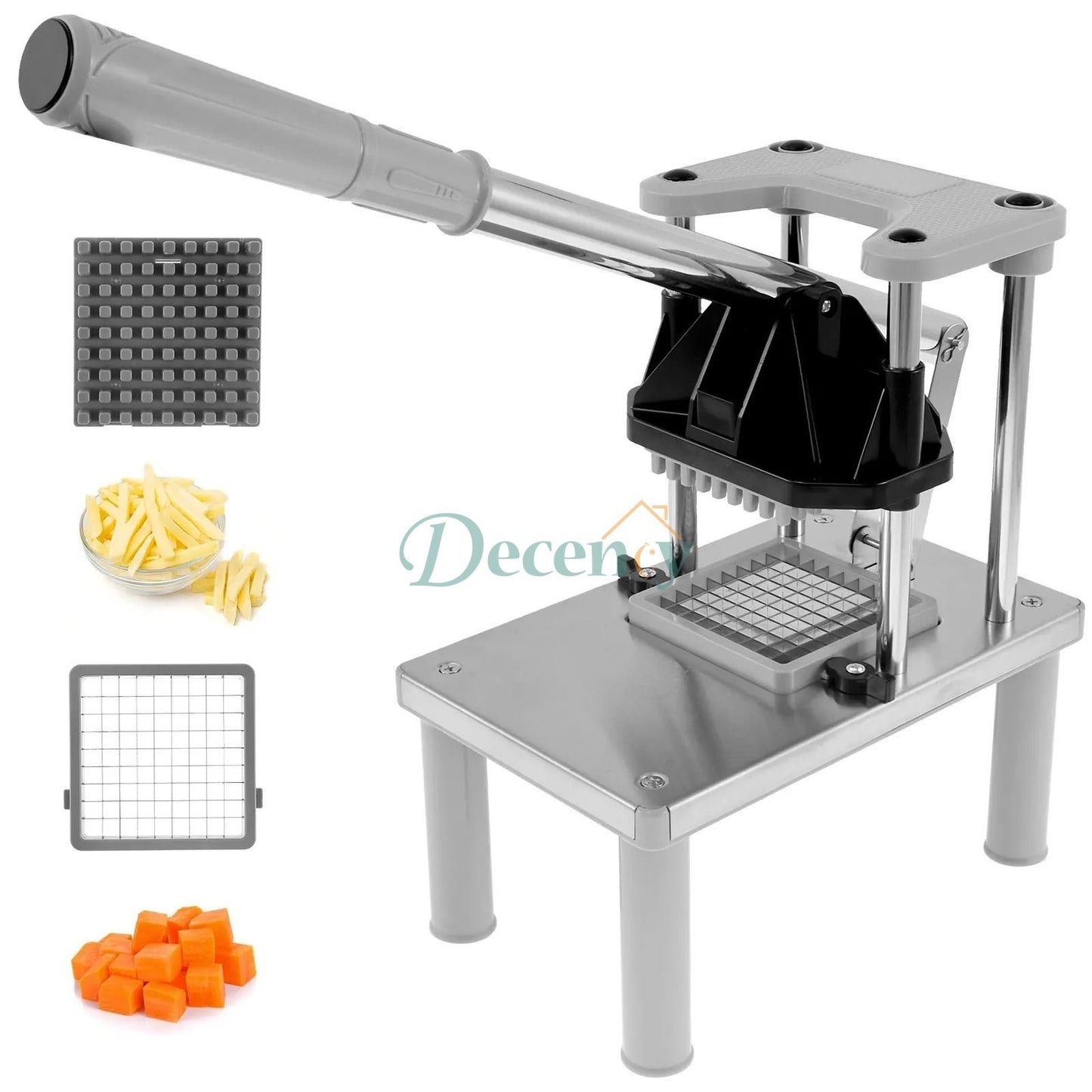 Commercial Vegetable Fruit Chopper, Stainless Steel French Fry Cutter with 4 Replacement Blades, Heavy Duty Vegetable Chopper Dicer for Potato Onion Carrot Cucumber