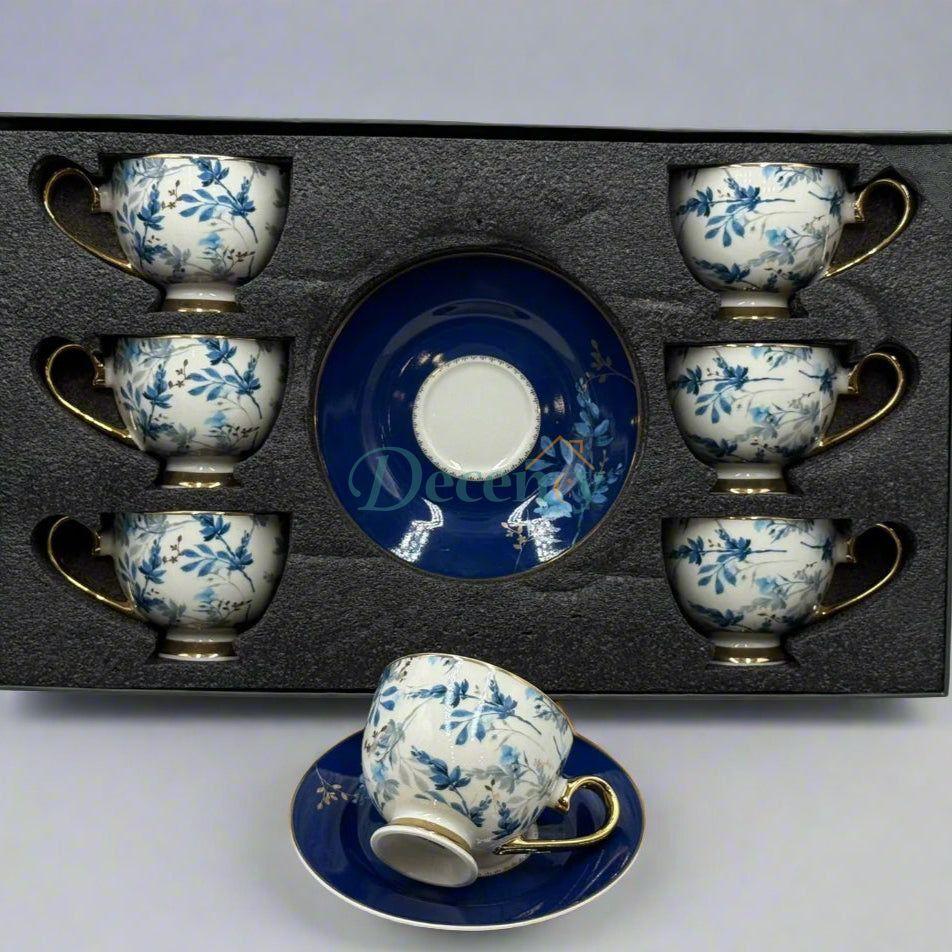 Johnson Brothers Blue Blossom Tea Set – 6 -Piece Luxury Porcelain Cups and Saucers