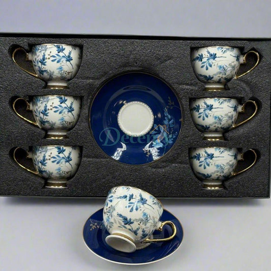 Johnson Brothers Blue Blossom Tea Set – 6 -Piece Luxury Porcelain Cups and Saucers