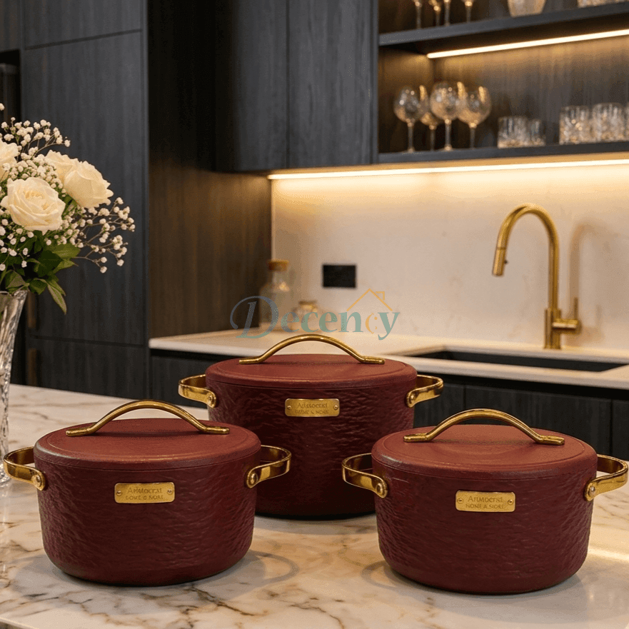 Premium 3-piece insulated hotpot set in stainless steel for Pakistani dining tables