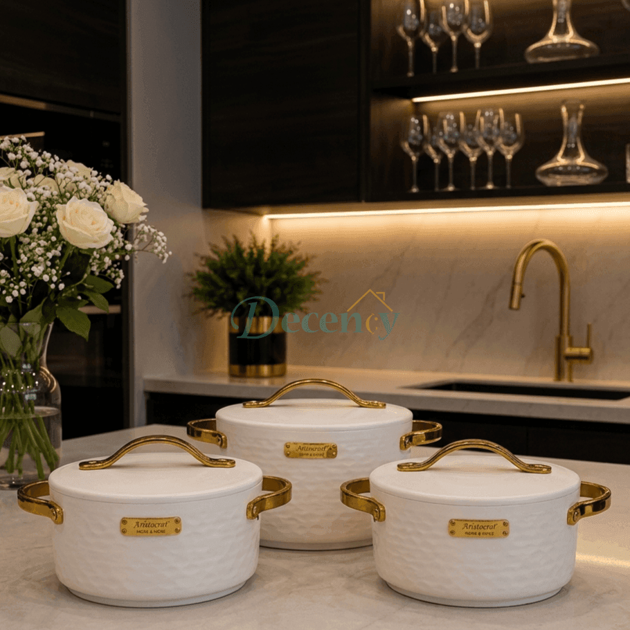 Premium 3-piece insulated hotpot set with lids displayed together.