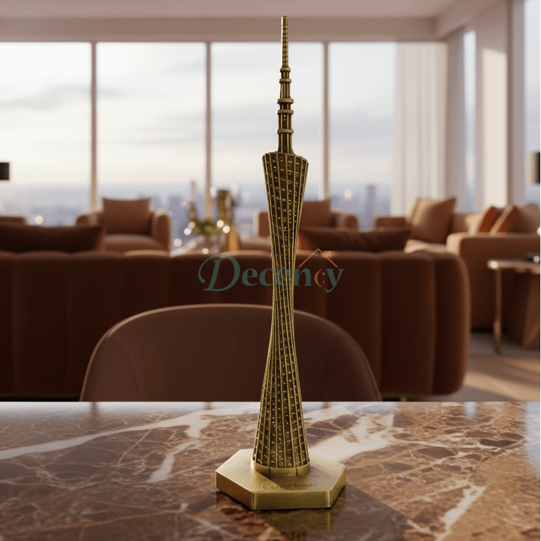 Premium Canton Tower metal landmark showpiece displayed as a luxury home decor centerpiece.