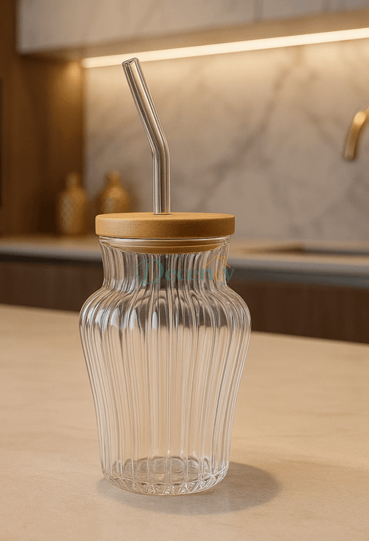 Blossom Glass Cup with Glass Straw and Lid