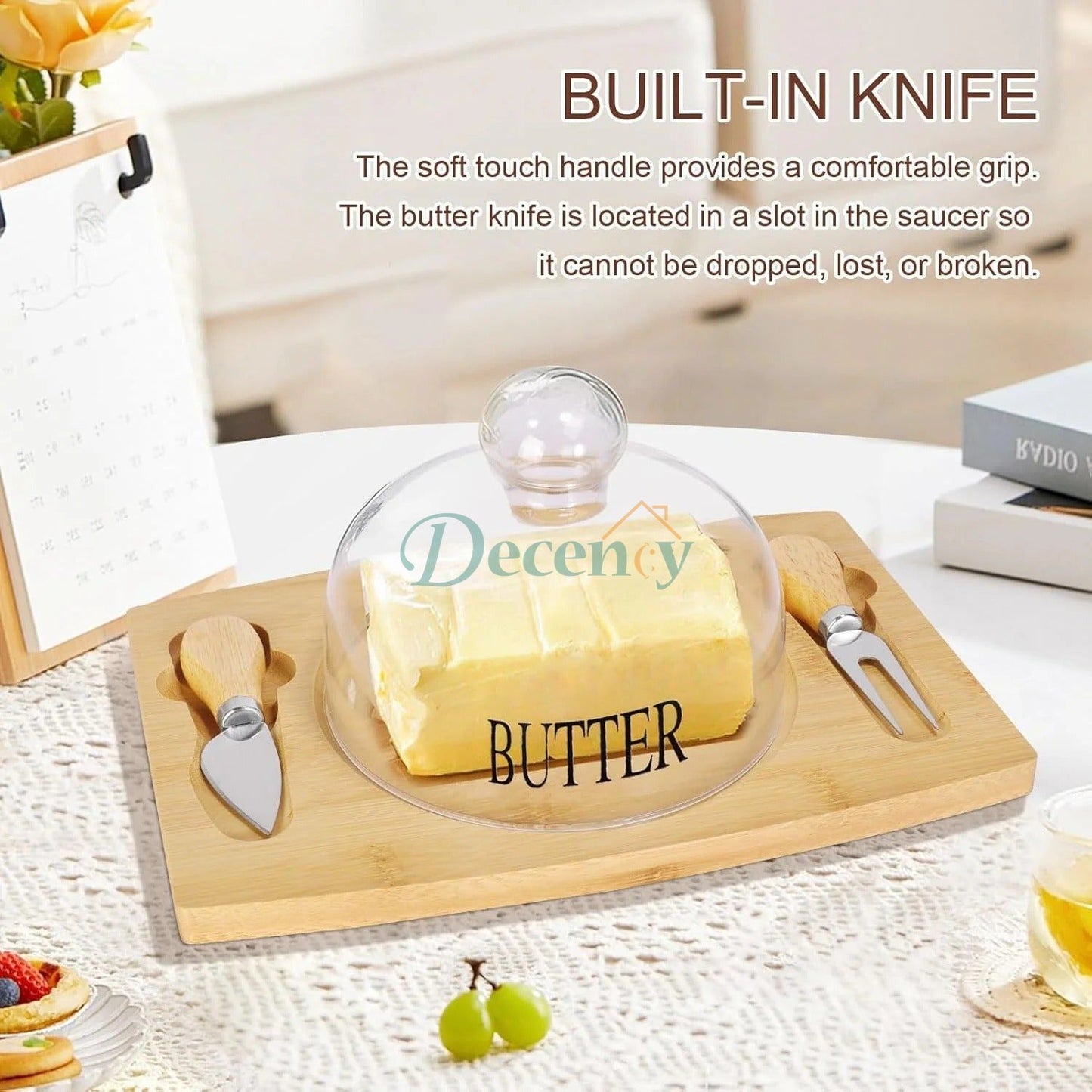 Butter Dish with Glass Lid Bamboo Base