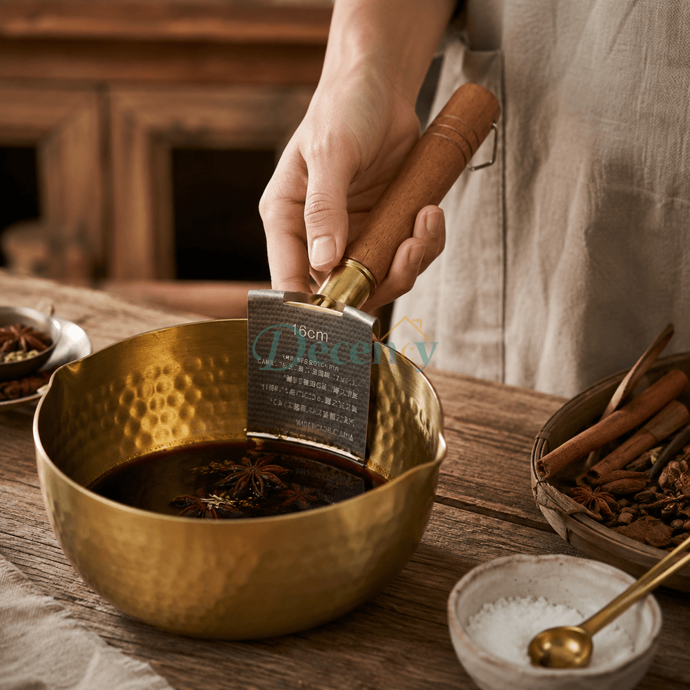 Hammered Brass Saucepan with Wooden Handle