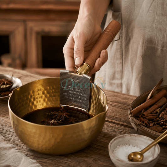 Hammered Brass Saucepan with Wooden Handle