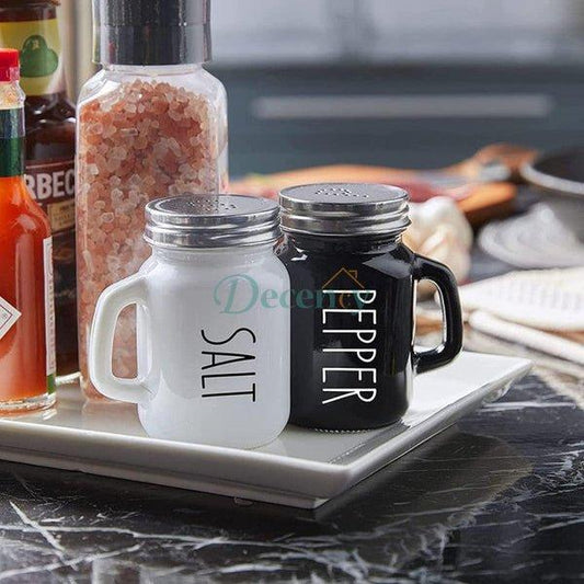 Salt and Pepper Shaker Set, Glass Black and White Shaker Set