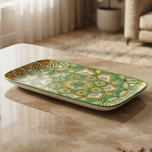 Green Mandala Ceramic Serving Tray