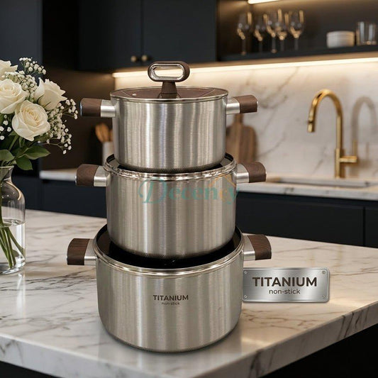 Titanium Non Stick Cooking Pot Set - Stainless Steel Cookware
