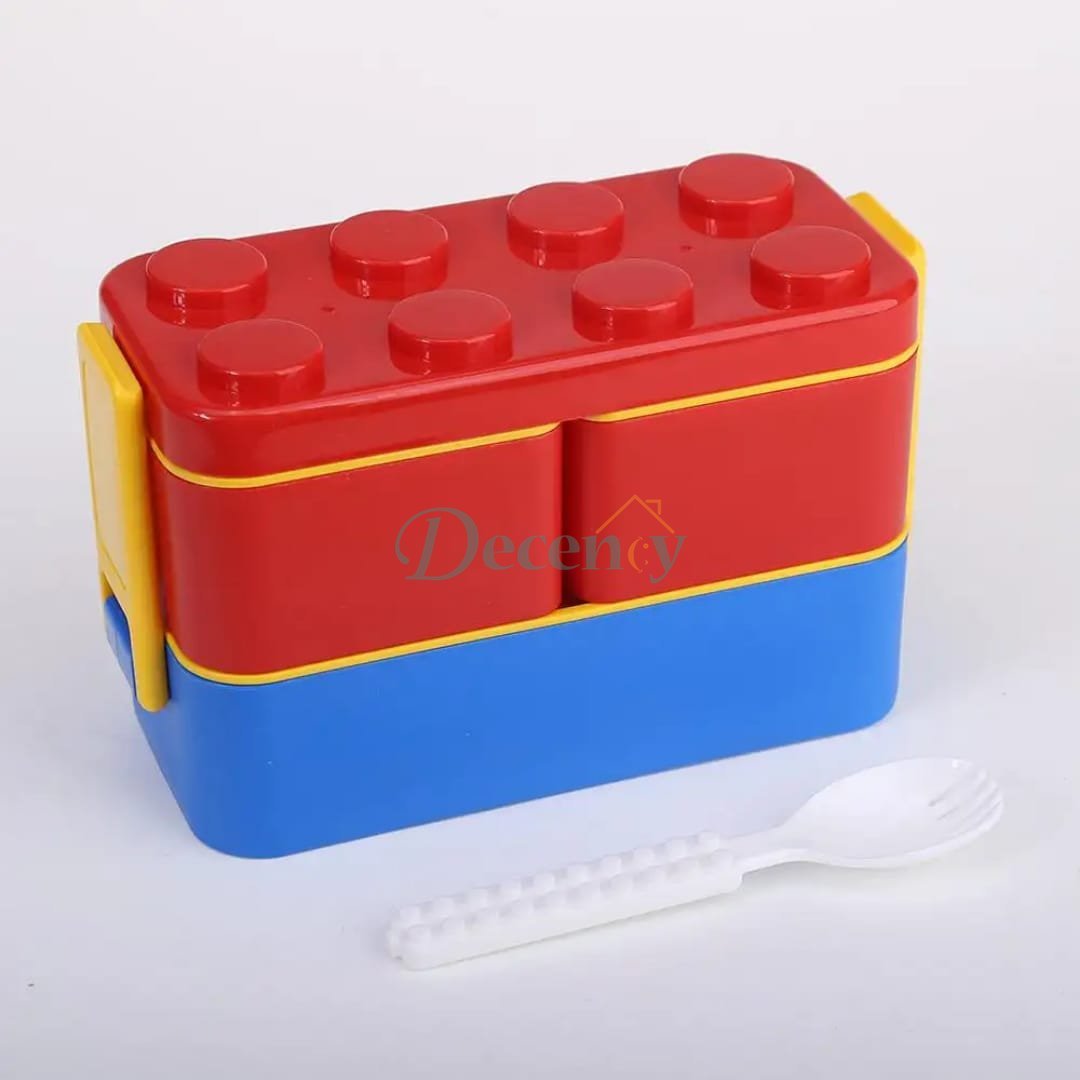 Kids Lego Building Block Lunch Box Set with Cutlery