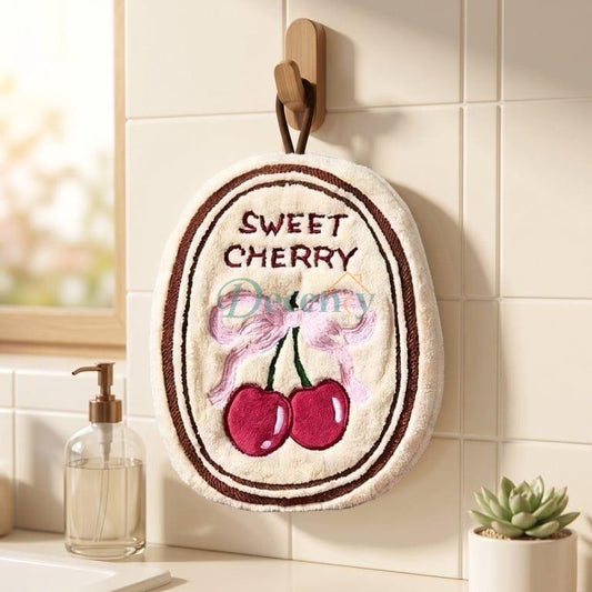Sweet Cherry Plush Hanging Hand Towel for Kitchen & Bathroom